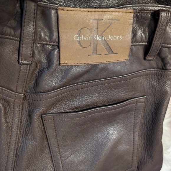 Vintage Calvin Klein 90s Leather Pants 5 / Small Brown - Picture 10 of 13